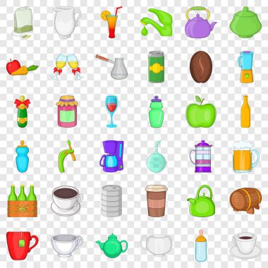 Farklı içecek Icons set, karikatür tarzı