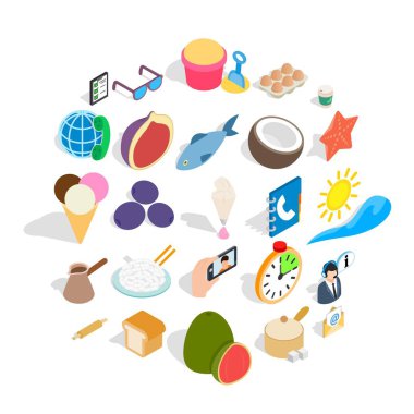 Çay Icons set, izometrik tarzı ile kahvaltı