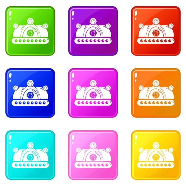 Krone Symbole Set 9 Farben Kollektion — Stockvektor