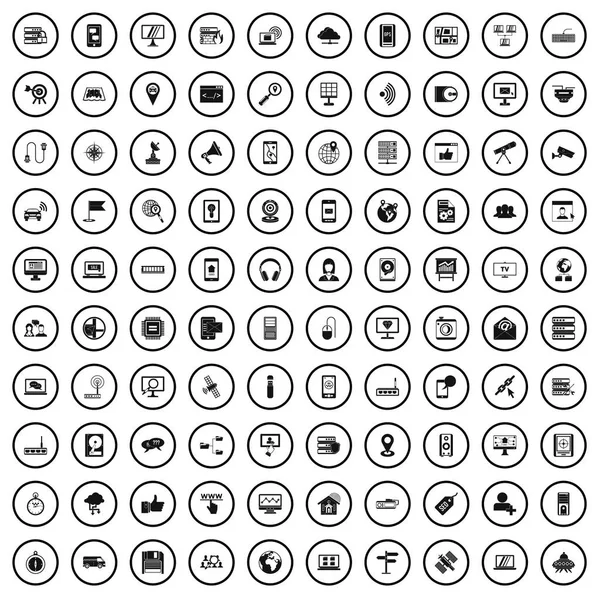 100 satellite connection icons set, simple style — Stock Vector