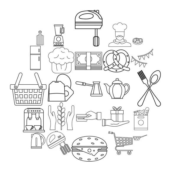 Conjunto de iconos de pan de jengibre, estilo de esquema — Archivo Imágenes Vectoriales