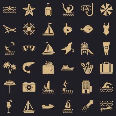 Plaj Icons set, basit tarzı dinlenmek