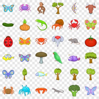 Canlı doğa Icons set, karikatür tarzı