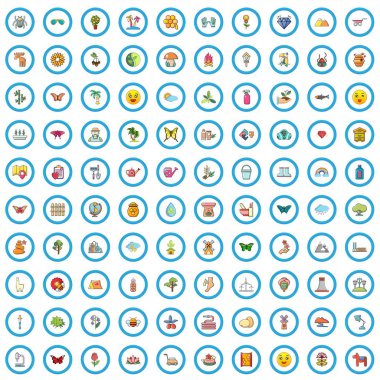 100 Eko bakım simgeleri ayarla, tarzı çizgi film 