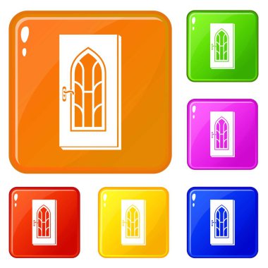Kemerli cam kapı simgeler kümesi vektör renk