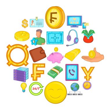 Finans Icons set, karikatür tarzı