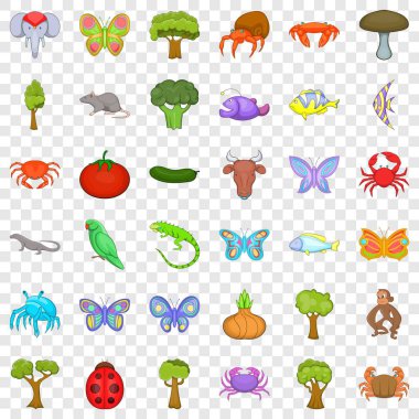 Doğa dünya Icons set, karikatür tarzı