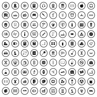 100 özel okul Icons set, basit tarzı 