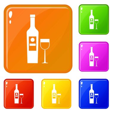 Şarap simgeler vektör renk ayarla
