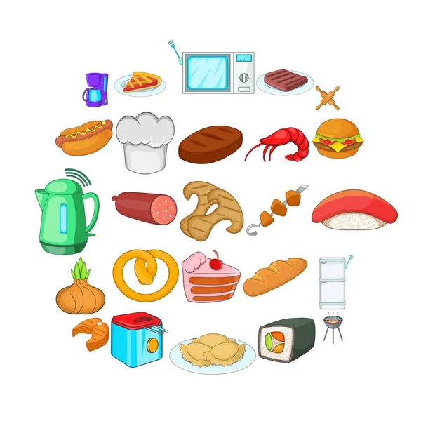 Conjunto de ícones de cozinha, estilo cartoon — Vetor de Stock