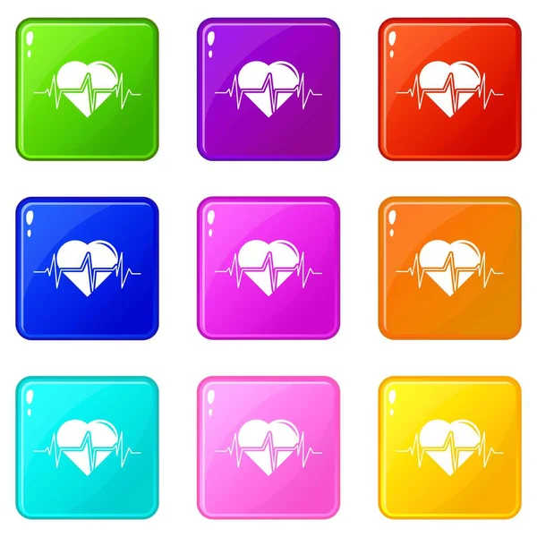 Pulso del corazón iconos conjunto 9 colección de colores — Vector de stock