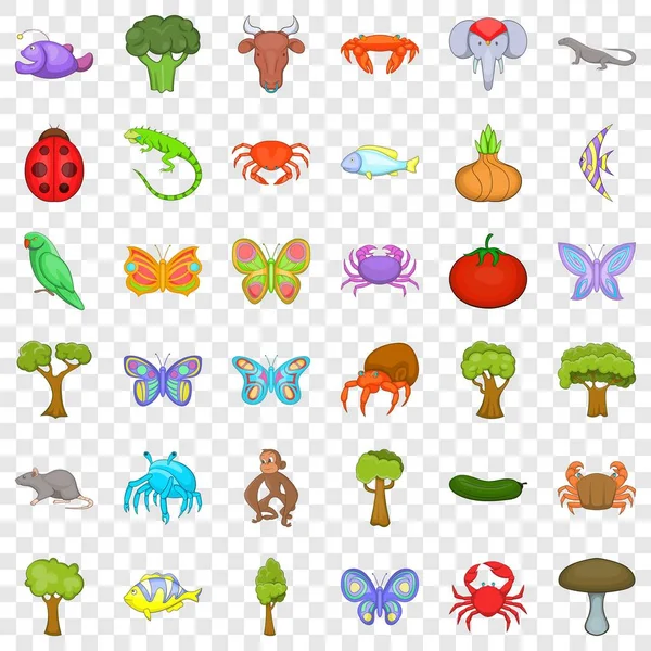 Nature icons set, cartoon style