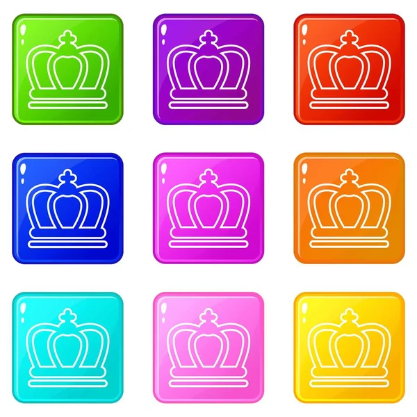 英国王冠アイコン設定 9 色コレクション — ストックベクタ