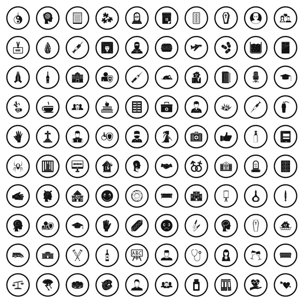 Set di 100 icone psicoanalitiche, stile semplice — Vettoriale Stock