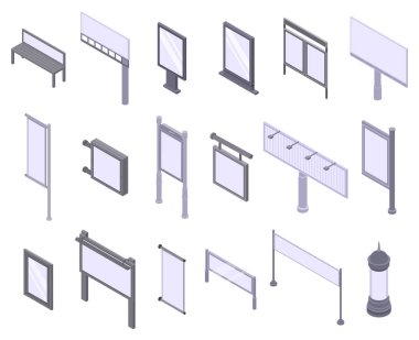 Açık hava reklam Icons set, izometrik stili