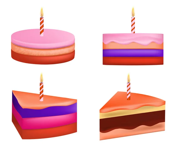 Ensemble d'icônes d'anniversaire gâteau, style réaliste — Image vectorielle