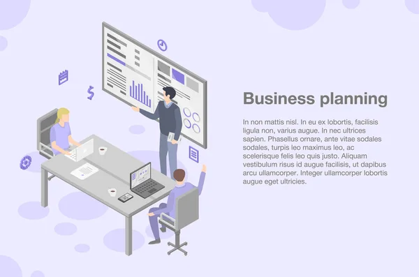 Planejamento de negócios reunião fundo conceito, estilo isométrico —  Vetores de Stock