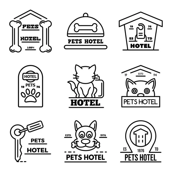 Animali domestici set icone dell'hotel, stile contorno — Vettoriale Stock