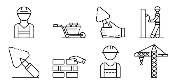Zestaw ikon murarskich robotników, styl zarysu — Wektor stockowy