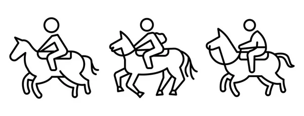 Horseback het berijden van iconen set, Kaderstijl — Stockvector