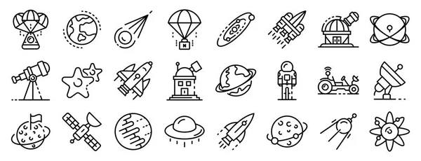 Ikonen der Raumfahrtforschung setzen, Stil skizzieren — Stockvektor