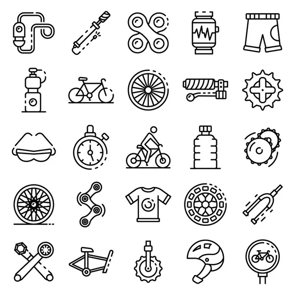 Conjunto de iconos de equipo de ciclismo, estilo de esquema — Vector de stock