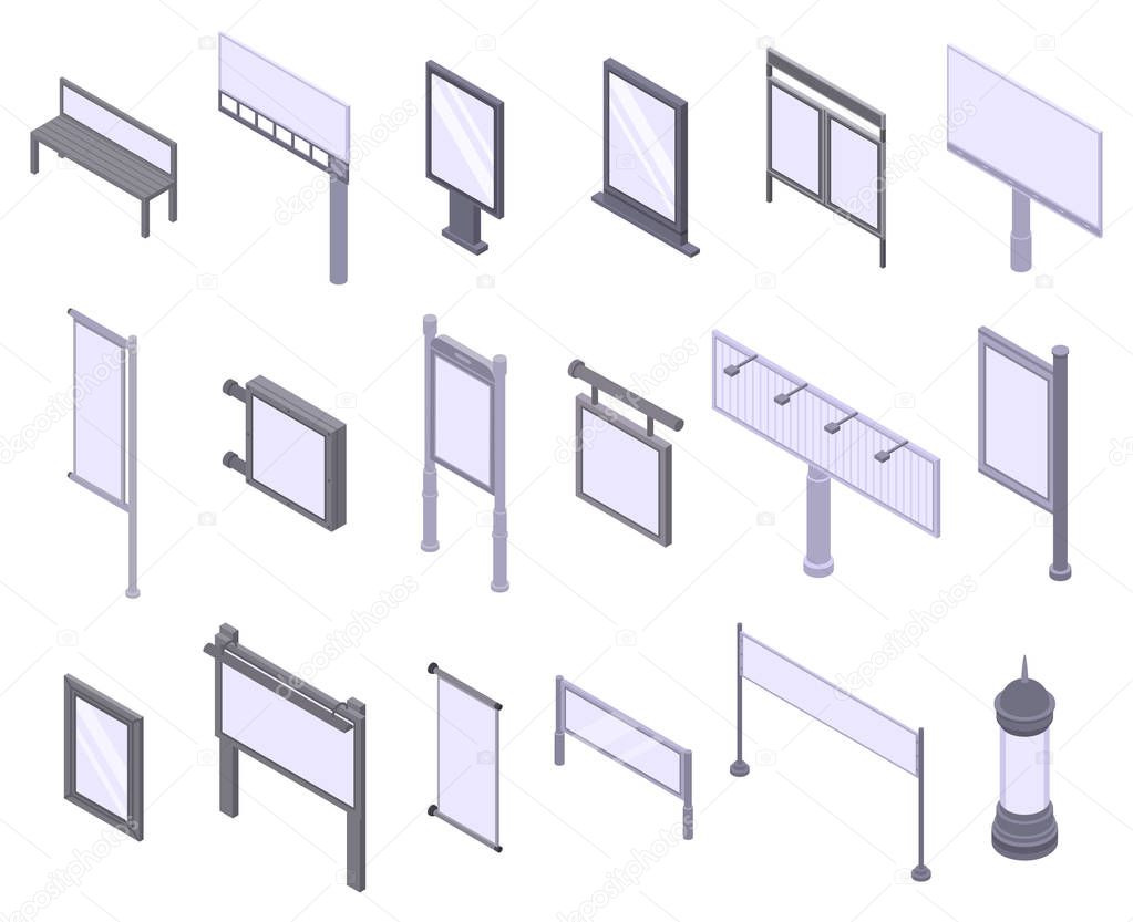 Outdoor advertising icons set, isometric style