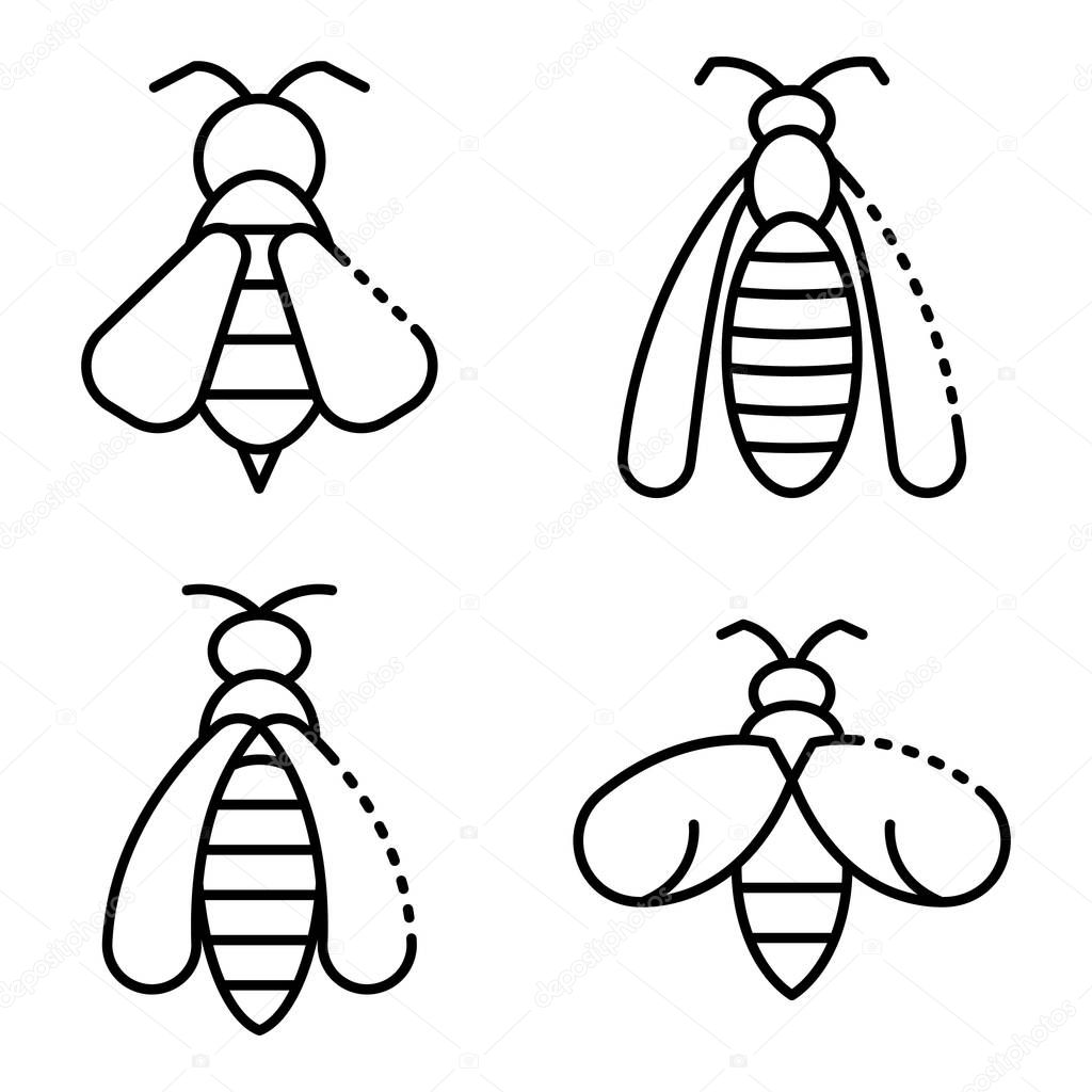 Wasp icons set, outline style