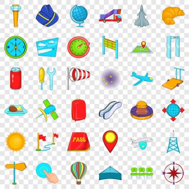 Havaalanı terminal Icons set, karikatür tarzı