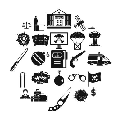 Terörle mücadele Icons set, basit tarzı