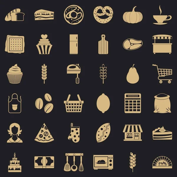 Conjunto de iconos de cocina panadería, estilo simple — Vector de stock