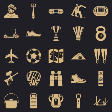 Ormanda Icons set, basit stil kamp