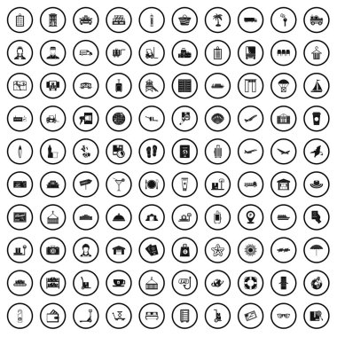 100 Bagaj Icons set, basit tarzı 