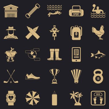 Sualtı macera Icons set, basit tarzı