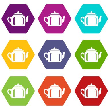 9 vektör seramik çaydanlık Icons set