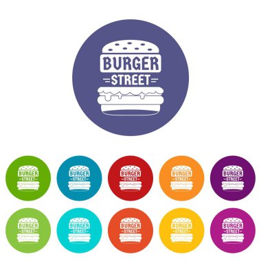 Büyük sokak burger simgeler vektör renk ayarla