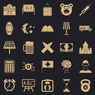 Okul zili Icons set, basit tarzı