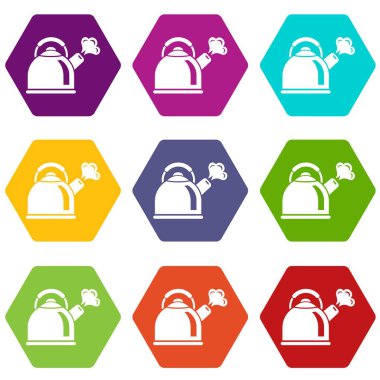 9 vektör küçük demlik Icons set