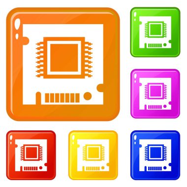 Entegre mikroçip simgeler kümesi vektör renk