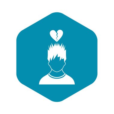 Kafa simgesi üzerinde kırmızı kalbi kırık adam