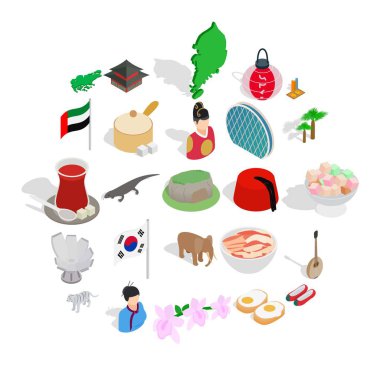 Japonya ruhu Icons set, izometrik stili