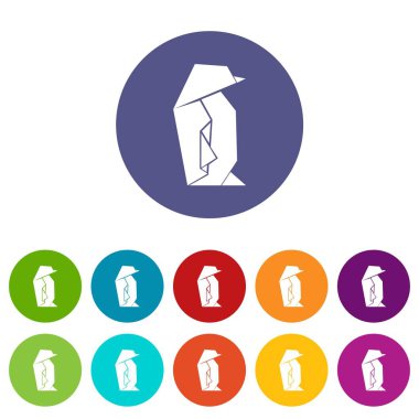 Origami penguen simgeler vektör renk ayarla