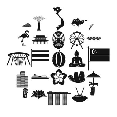 Asya Icons set, basit tarzı tatil