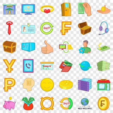 Para banka Icons set, karikatür tarzı