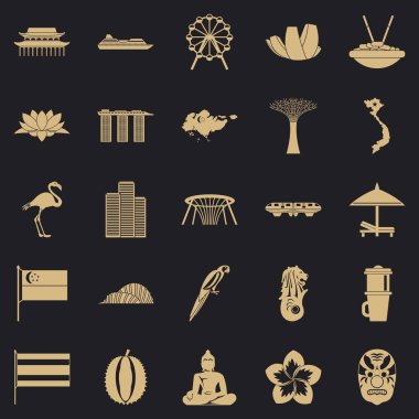 Asya Icons set, basit tarzı tatil