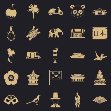 Asya Icons set, basit tarzı ülkelerde