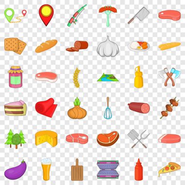 Barbekü partisi Icons set, karikatür tarzı