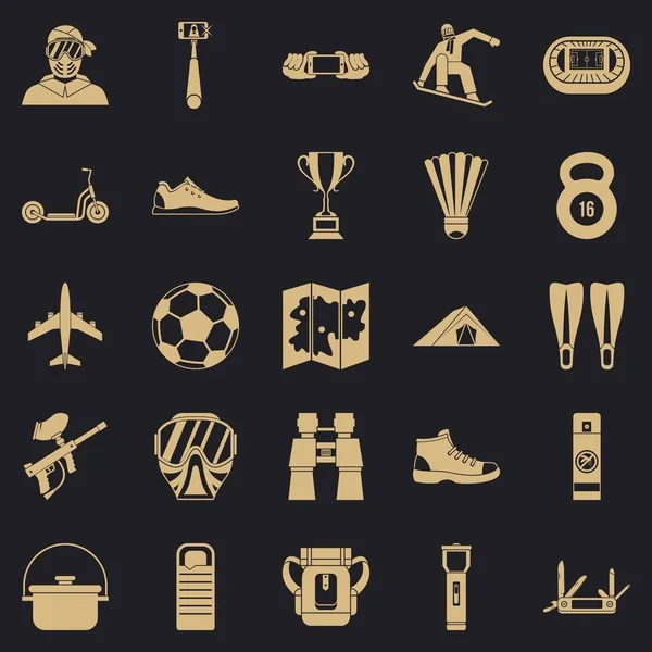 Ormanda Icons set, basit stil kamp