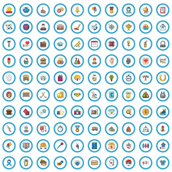 100 ikon komunikační sada, kreslený styl — Stockový vektor