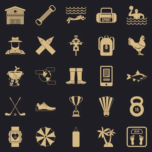 Sualtı macera Icons set, basit tarzı